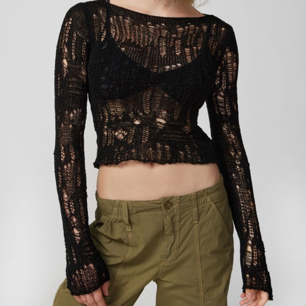 Distressed goth knit black long sleeve sweater urban outfitters